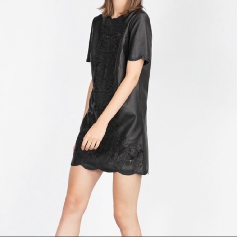Zara Embroidered Leather Effect Dress Small